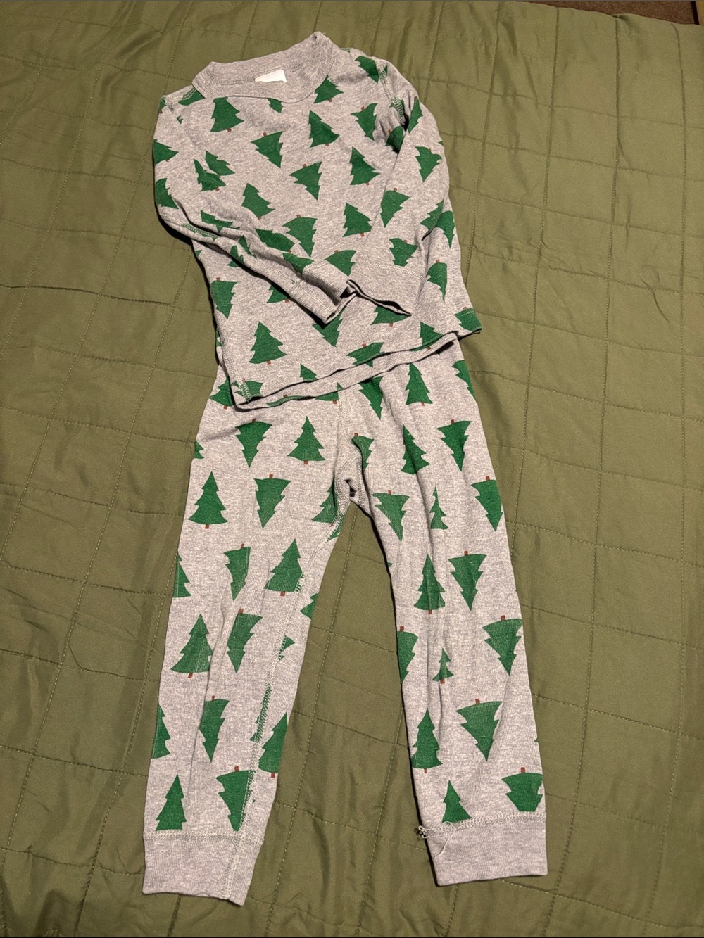 Hanna Andersson 3T Gray Pajama Set with Green Tree Print